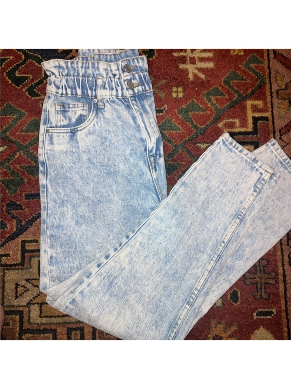 SWS Denim Co. Acid Wash High waist paper bag 90’s Style Jeans size SM waist-27”